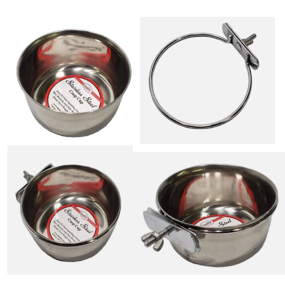 PET SUPPLIES  6 NIB 30oz Clamp-on Coop Cup stainless, fedding, water, dish, bird